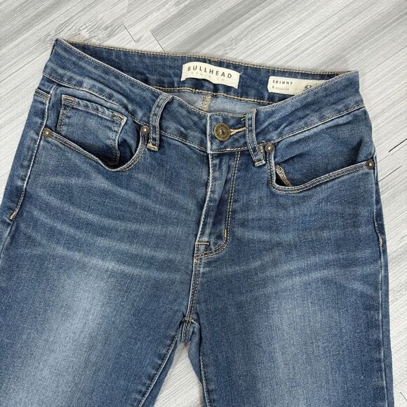Bullhead Mid Rise Y2K Skinny Jeans Distressed Blue Juniors 5 - Picture 5 of 13